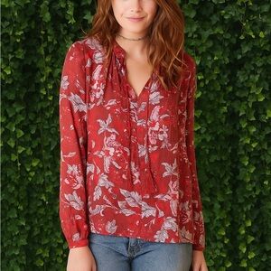 LUCKY BRAND Semi-Sheer Chiffon Boho Peasant Blouse, XS